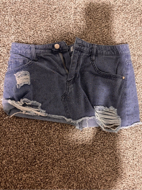 Dresses & Skirts - Denim Distressed Studded Women’s Shorts - Blue